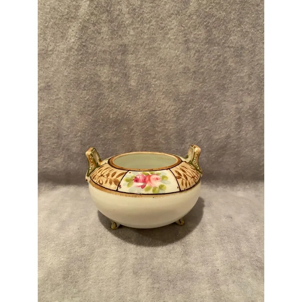 Nippon Footed Sugar Condiment‎ Bowl Hand Painted Rose Pattern No Lid Japan